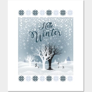 Winter Holiday Fairy Tale Snowy Forest and Reindeer Posters and Art